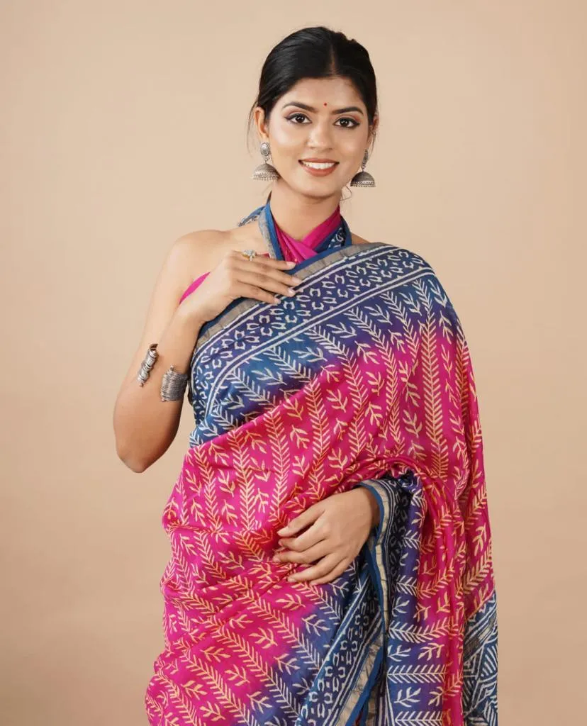 Chanderi Cotton Weaving Jari Patti & Digital Print Saree