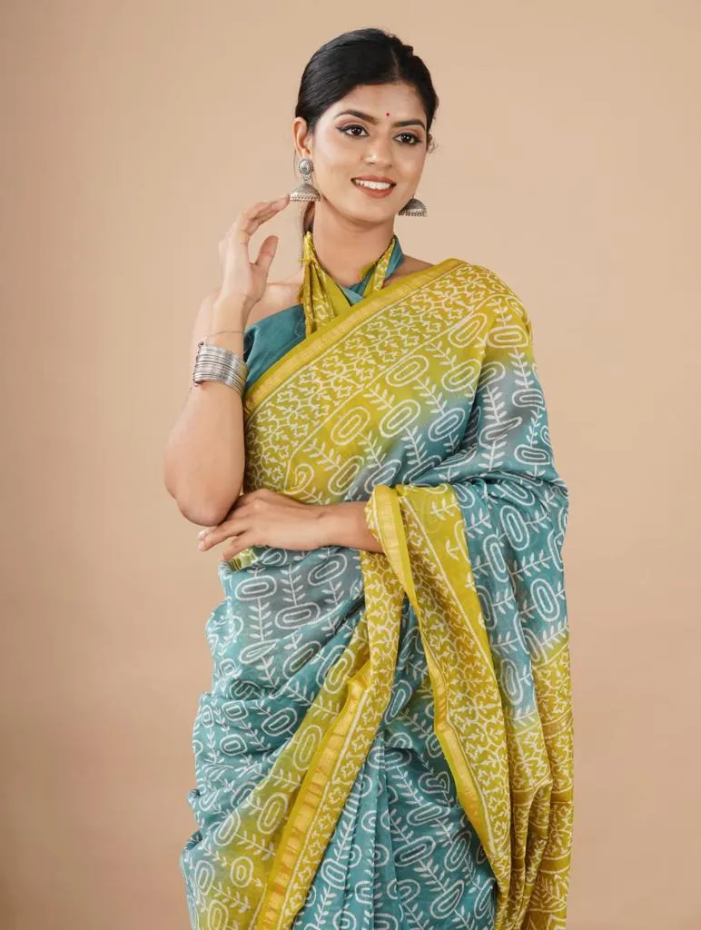 Chanderi Cotton Weaving Jari Patti & Digital Print Saree