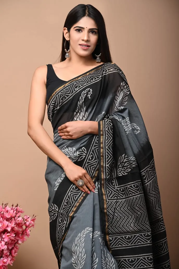 Chanderi Cotton Weaving Jari Patti & Digital Print Saree