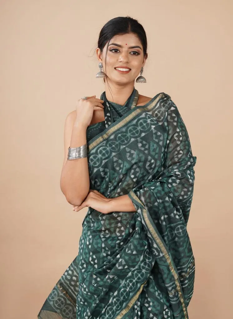 Chanderi Cotton Weaving Jari Patti & Digital Print Saree