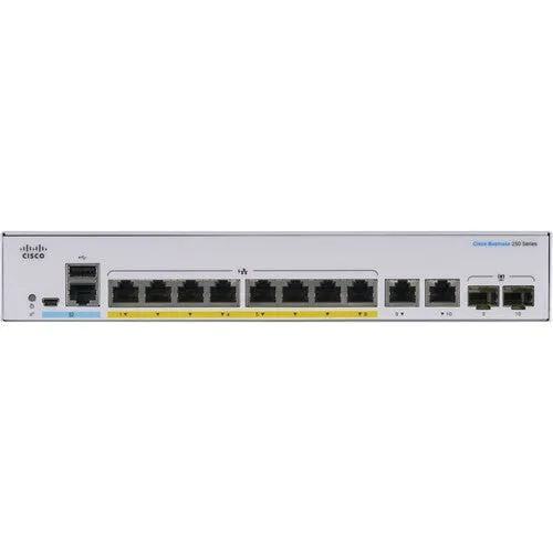 Cisco CBS250-8PP-E-2G 8-Port Gigabit PoE  Compliant Managed Switch with SFP/RJ45 Combo (45W)