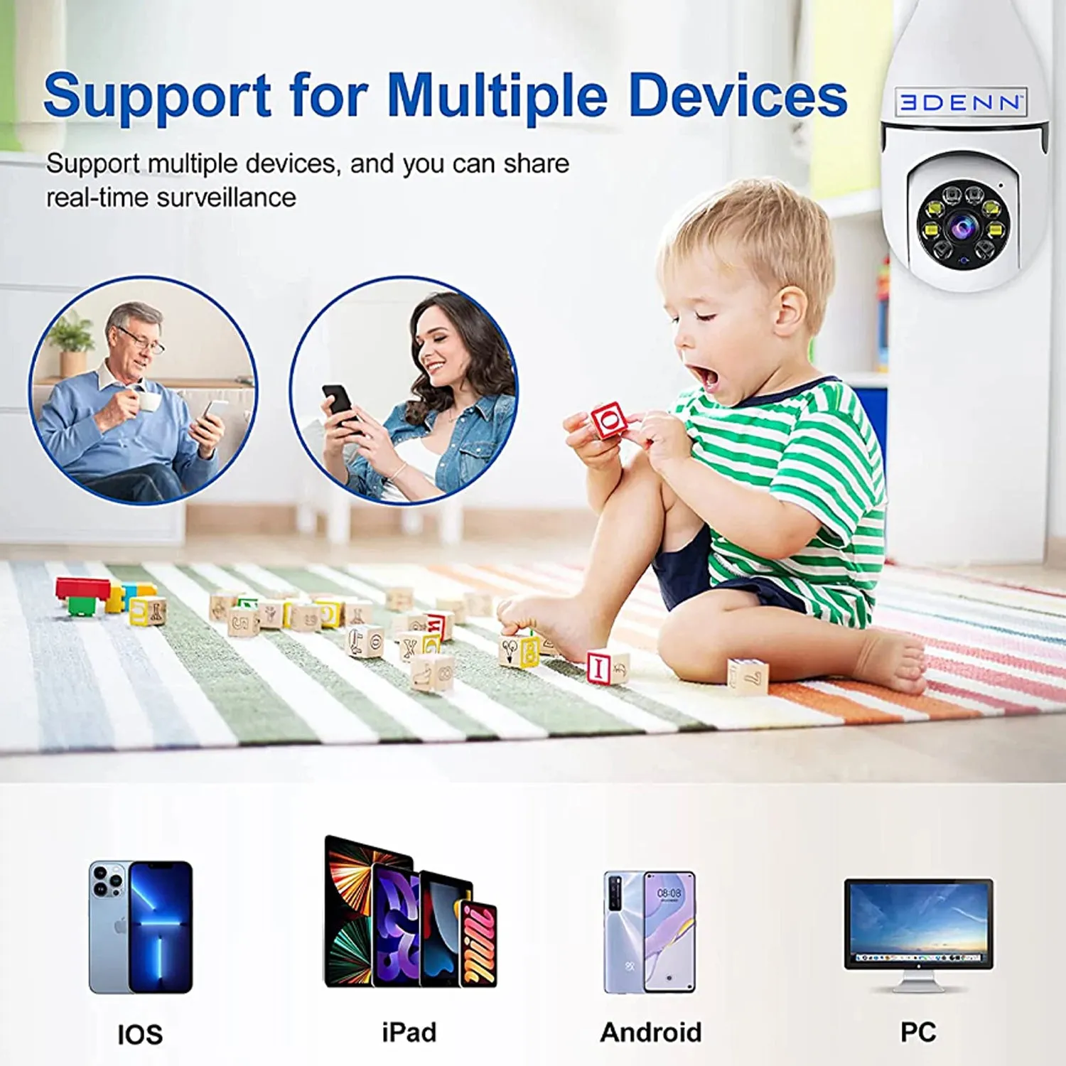 Edenn I-Defend Bulbs Security Camera Light & Splitter Twin Socket Adapter