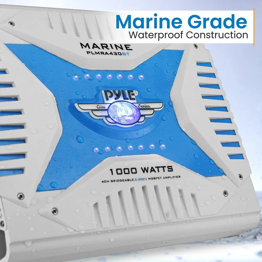 Elite Series Waterproof Bluetooth Amplifier, Bridgeable 1000 Watt 4-Channel Amp