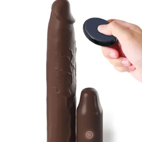 Fantasy 9 Inch Vibrating Silicone Penis Extension with Remote Control - Chocolate