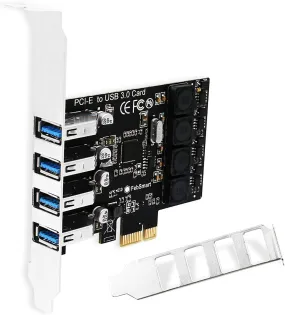 Febsmart PCIE 4-Ports Superspeed 5Gbps USB 3.0 Expansion Card for Windows 11, 10, 8.X, 7, Vista, XP Desktop Pcs, Built in Febsmart Self-Powered Technology, No Need Additional Power Supply (Fs-U4L-Pro)