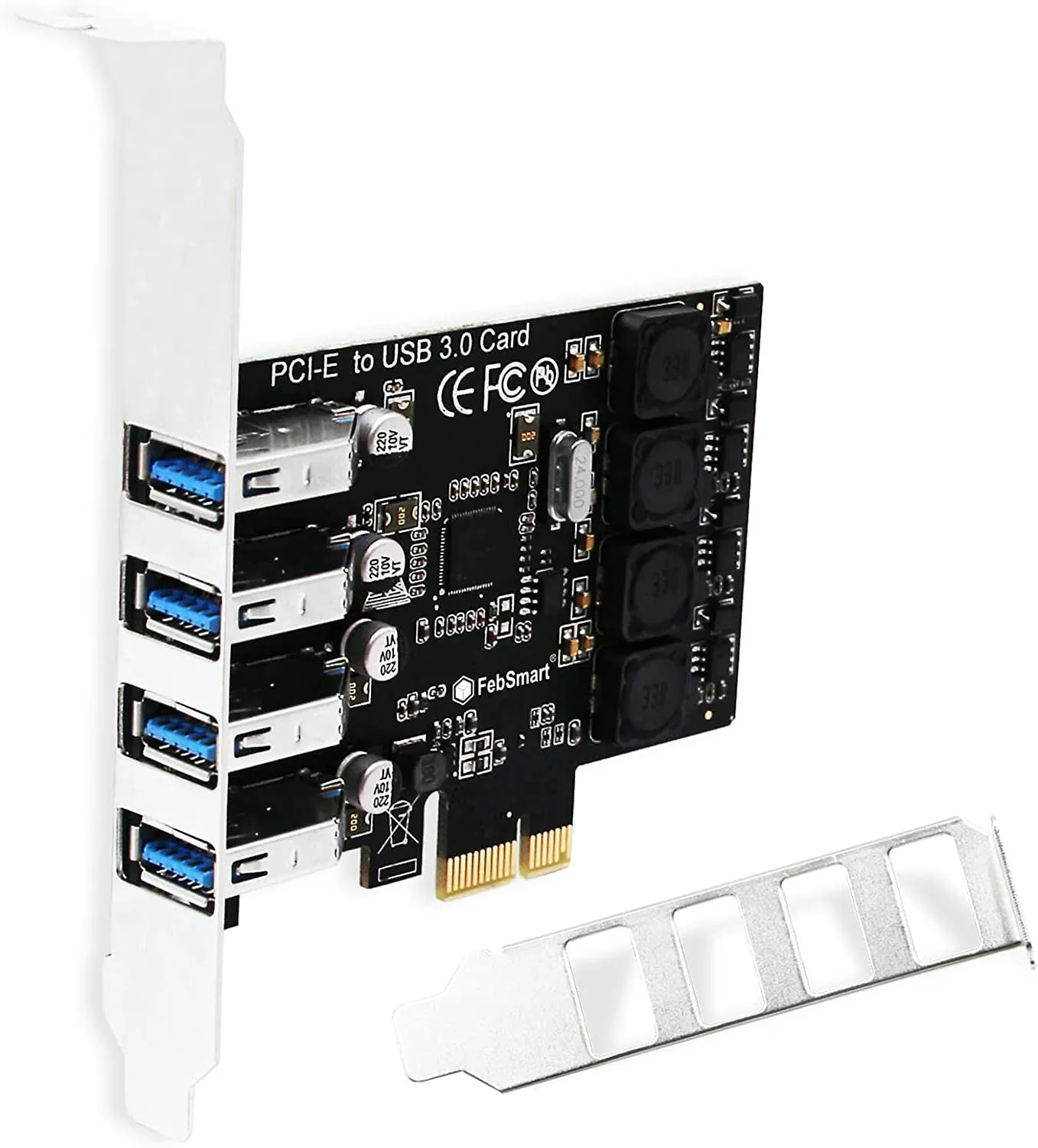 Febsmart PCIE 4-Ports Superspeed 5Gbps USB 3.0 Expansion Card for Windows 11, 10, 8.X, 7, Vista, XP Desktop Pcs, Built in Febsmart Self-Powered Technology, No Need Additional Power Supply (Fs-U4L-Pro)