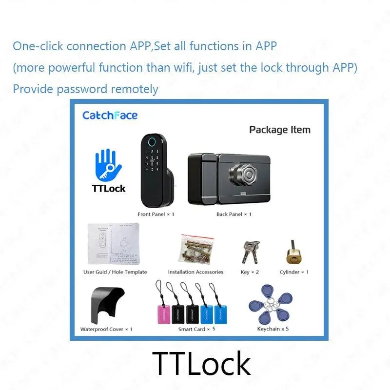 Fingerprint Waterproof Outdoor Garden Lock Remote Control TTLock App Code Keyless Smart Door Lock Electric Rim Lock and Gateway