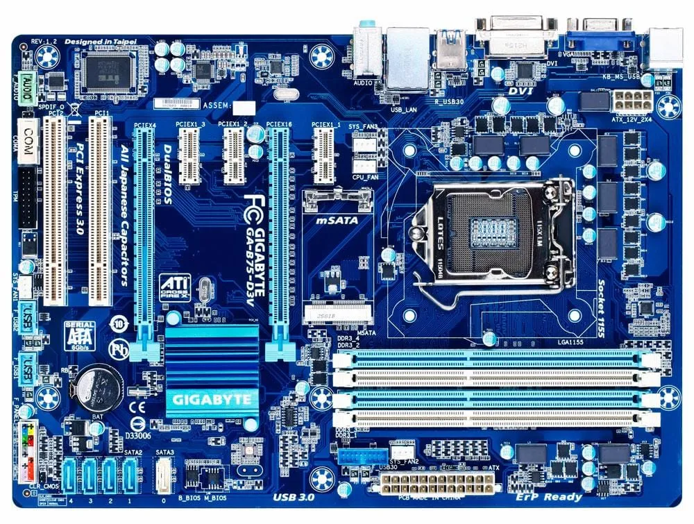 Gigabyte GA-B75-D3V Desktop computer motherboard,1155 socket,ddr3,ATX,B75,DVI,usb3.0, 4 memory slots