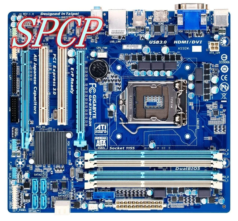 Gigabyte GA-B75M-D3H Desktop computer motherboard,1155 socket,ddr3,ATX,B75,HDMI/ DVI,usb3.0,4 memory slots