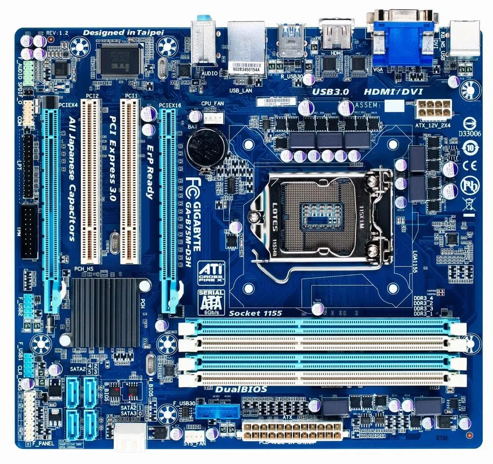 Gigabyte GA-B75M-D3H Desktop computer motherboard,1155 socket,ddr3,ATX,B75,HDMI/ DVI,usb3.0,4 memory slots