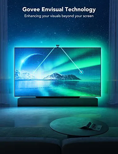 Govee Envisual TV LED Backlight T2 with Dual Cameras, 11.8ft RGBIC Wi-Fi LED Strip Lights for 55-65 inch TVs, Double Strip Light Beads, Adapts to Ultra-Thin TVs, Smart App Control, Music Sync, H605C