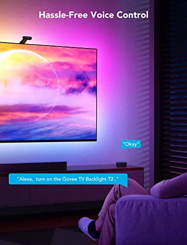 Govee Envisual TV LED Backlight T2 with Dual Cameras, 11.8ft RGBIC Wi-Fi LED Strip Lights for 55-65 inch TVs, Double Strip Light Beads, Adapts to Ultra-Thin TVs, Smart App Control, Music Sync, H605C