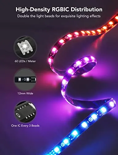 Govee Envisual TV LED Backlight T2 with Dual Cameras, 11.8ft RGBIC Wi-Fi LED Strip Lights for 55-65 inch TVs, Double Strip Light Beads, Adapts to Ultra-Thin TVs, Smart App Control, Music Sync, H605C