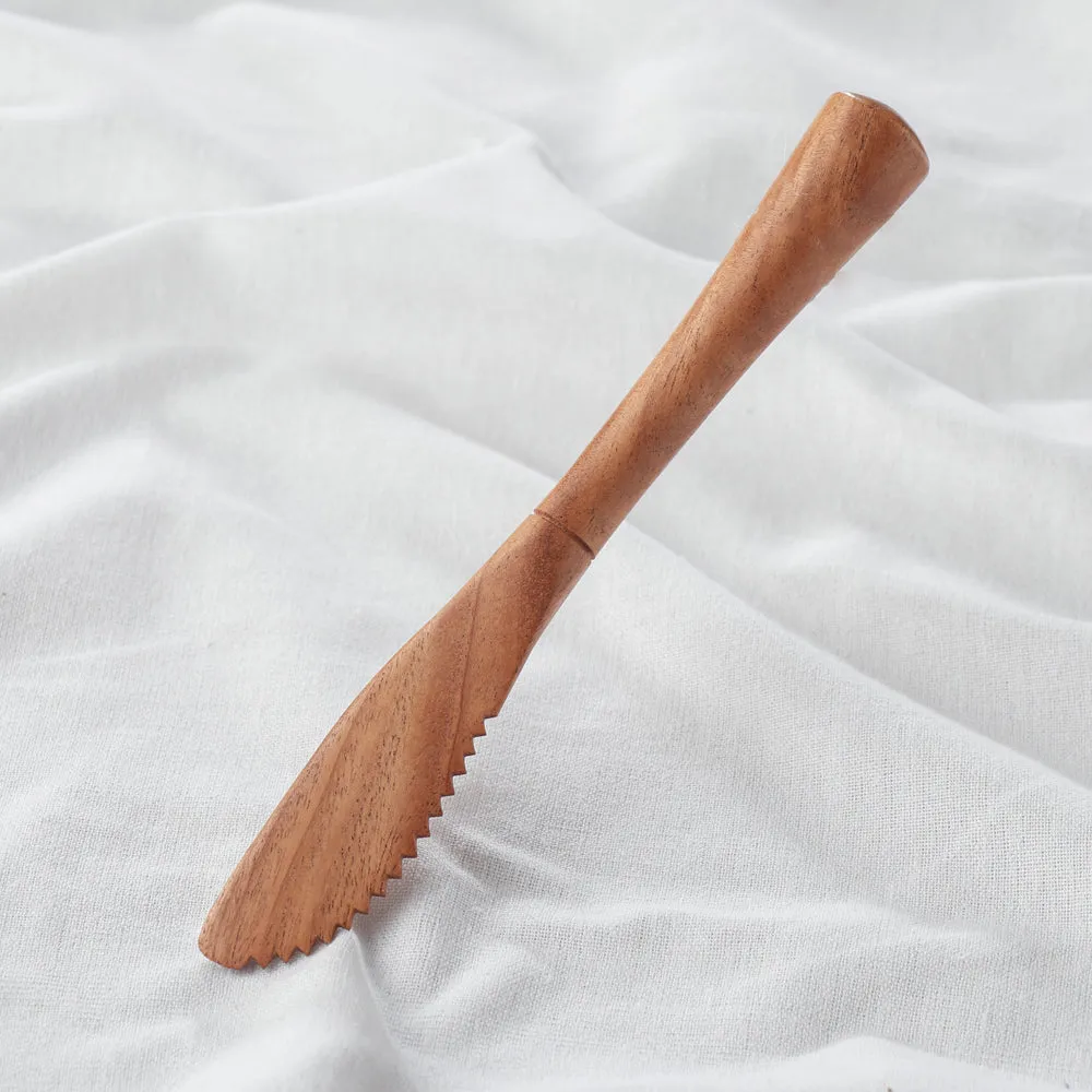 Hand Carved Natural Neem Wood Butter Knife (7 in)