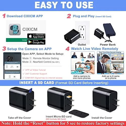 Hidden WiFi Charger Spy Camera