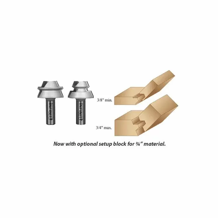 Infinity Tools 1/2" Shank 22.5° Lock Miter Router Bit Set w/ Setup Block