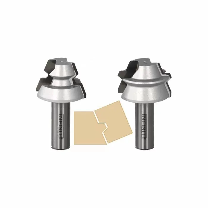 Infinity Tools 1/2" Shank 22.5° Lock Miter Router Bit Set w/ Setup Block