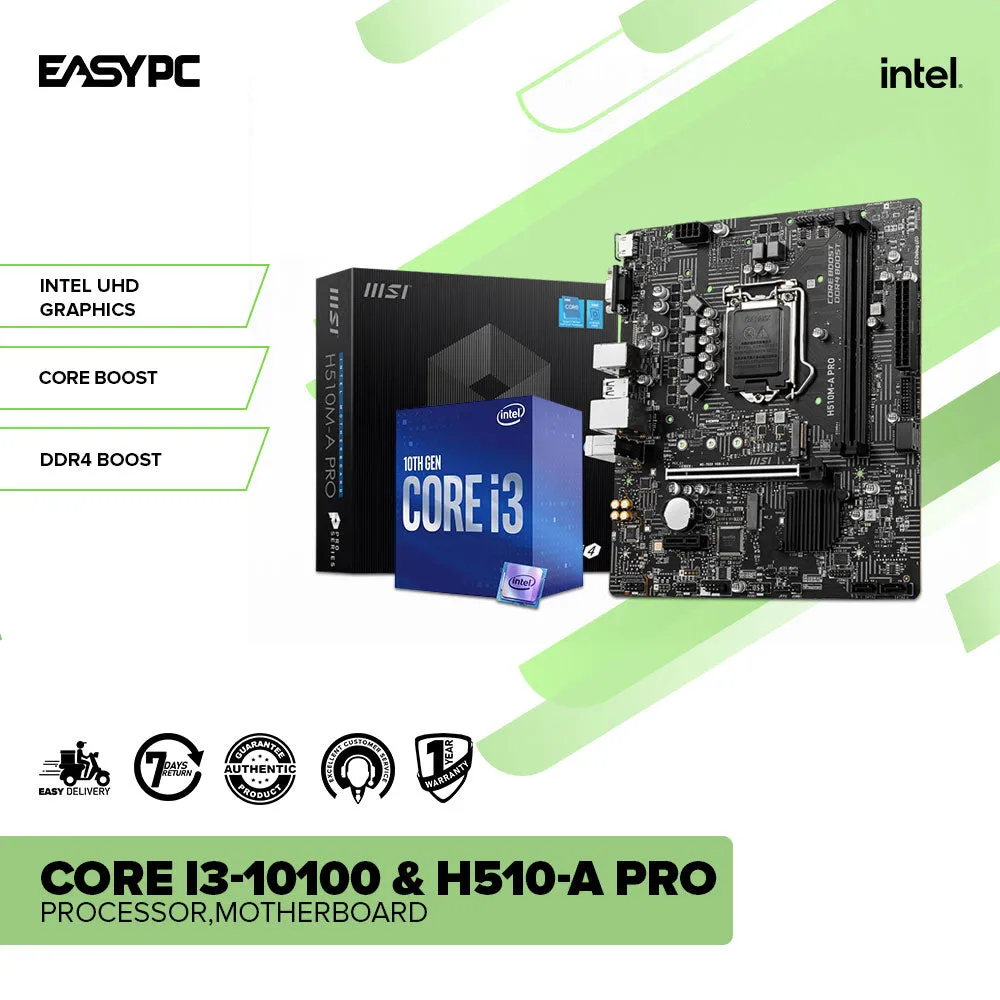 Intel Core i3-10100 Processor   MSI H510-A Pro Motherboard