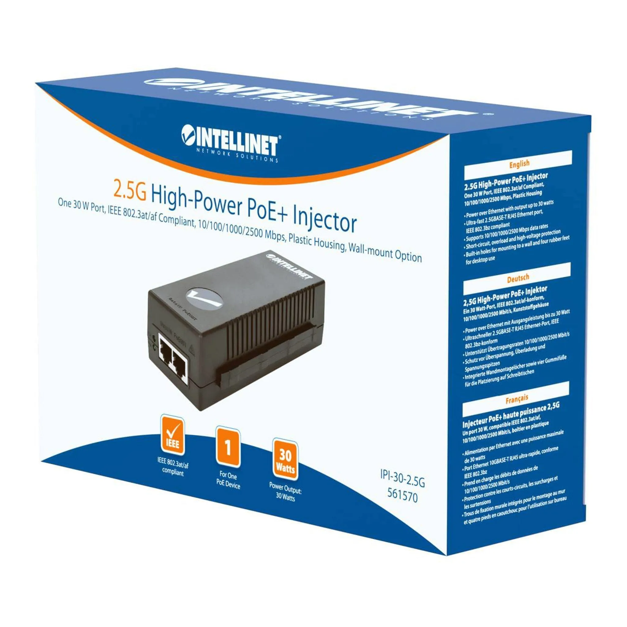 Intellinet 561570 2.5G High-Power PoE  Injector