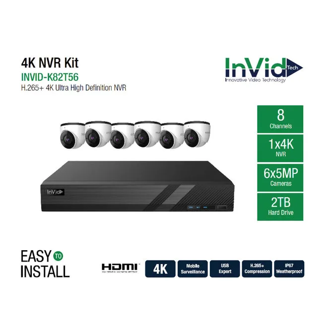 Invid INVID-K82T56 8 Channel NVR with 2 TB   (6) 5-Megapixel Cameras