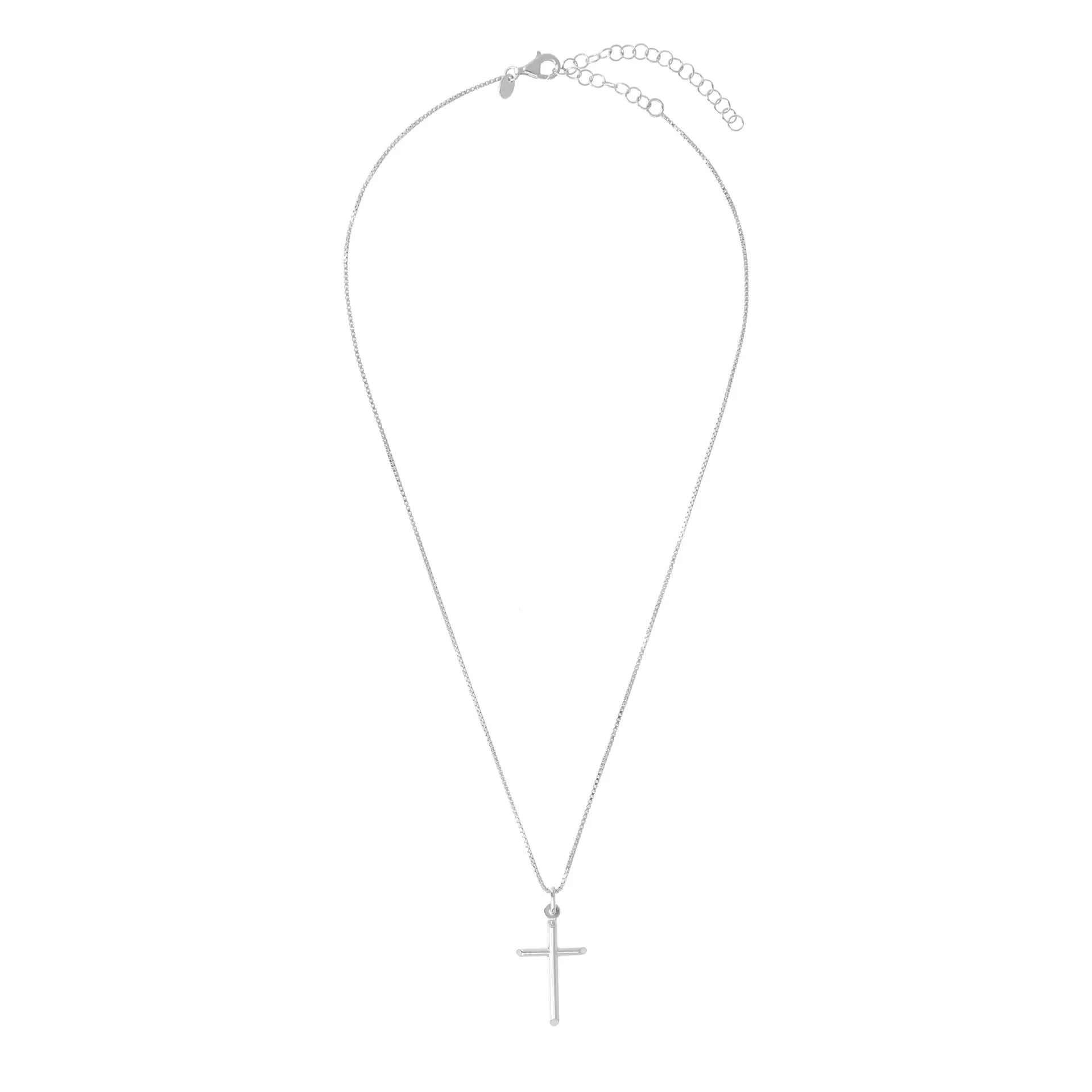 Italian Sterling Silver High Polished Cross Pendant with Box Chain