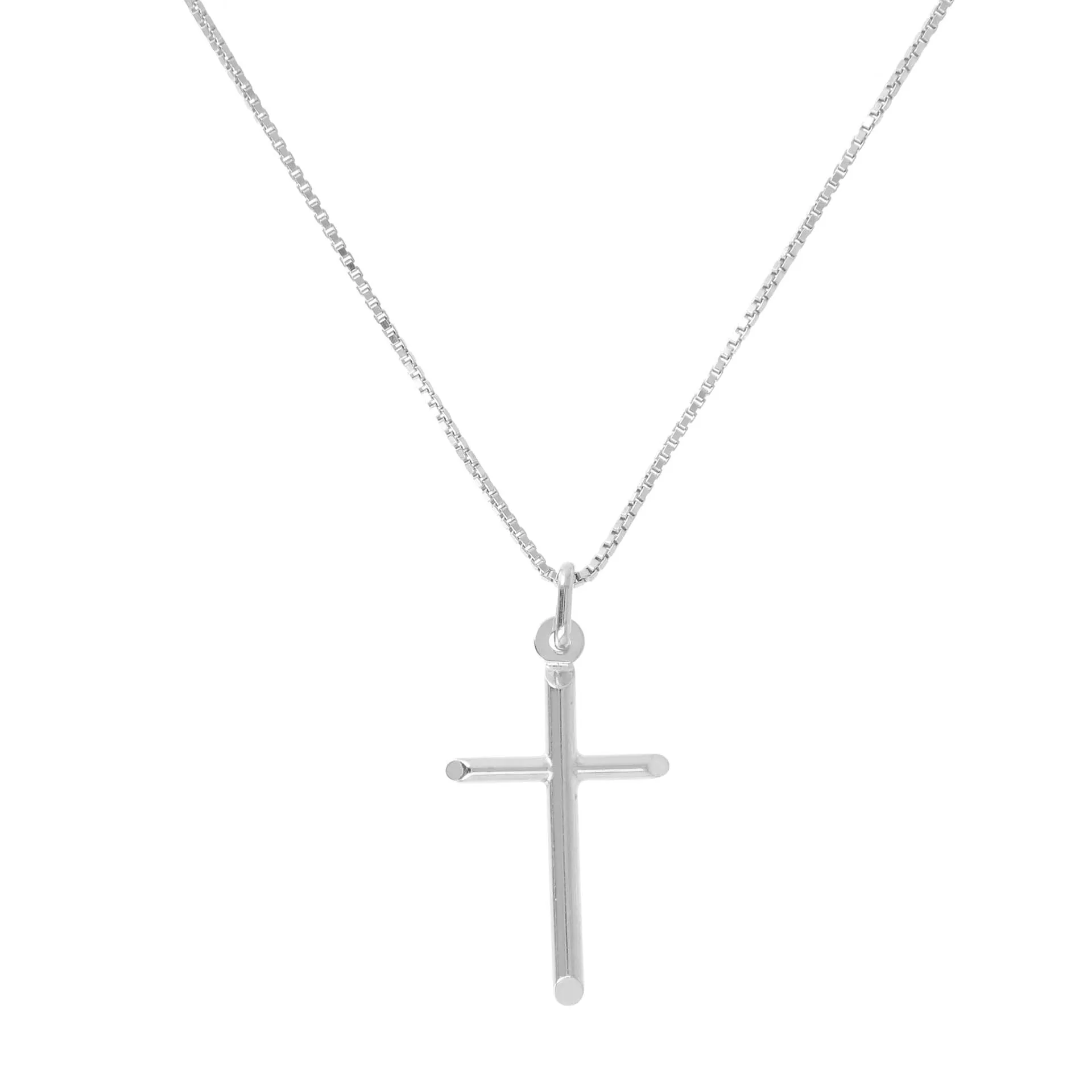 Italian Sterling Silver High Polished Cross Pendant with Box Chain
