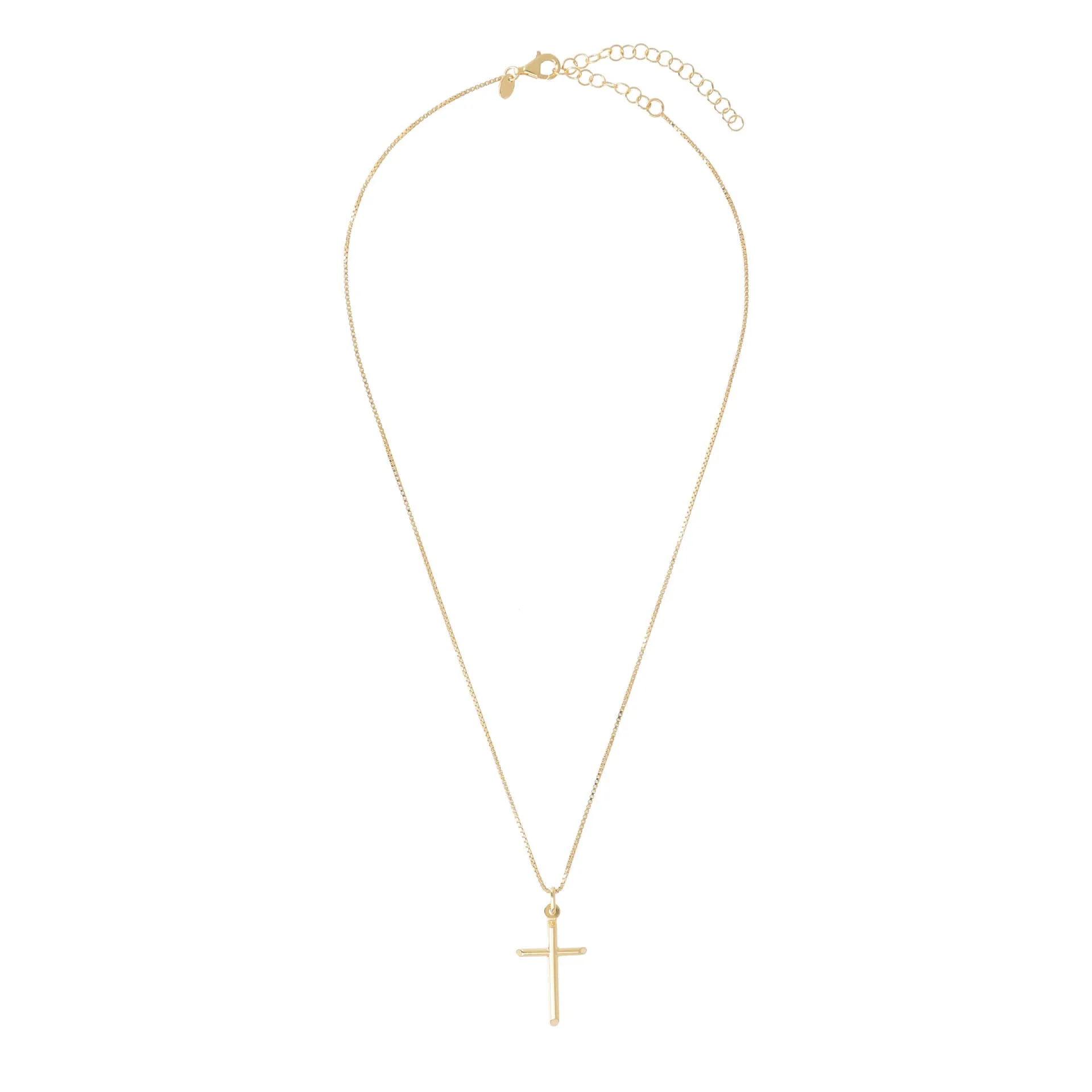 Italian Sterling Silver High Polished Cross Pendant with Box Chain