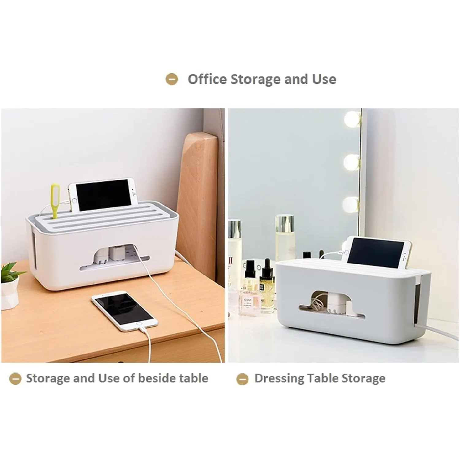 Kuber Industries Cable Management Box | Wire Organizer Box for Home-Office Desk | Cord Organizer | WiFi-Router Storage Box | Wire Finishing Box | Wire Extention Board | 714 Grey
