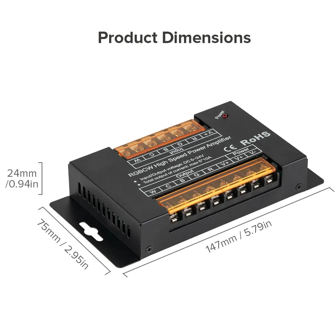LED RGBCCT 5CH Aluminum Amplifier High Speed Max 50A 1200W for FCOB 3528 5050 DIM CCT RGB RGBW LED Lights Strip 5-24V