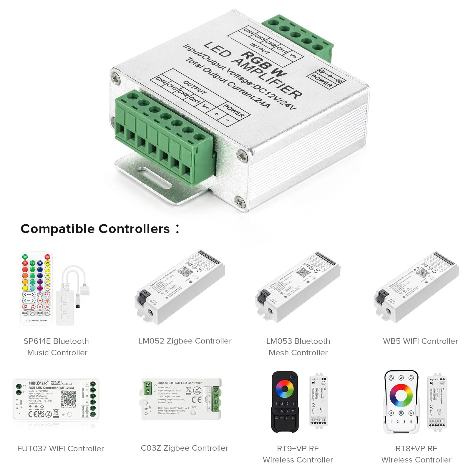 LED RGBW Amplifier Aluminum shell 4CH amplifier 3528&5050 SMD RGB W LED Strip DC12V/DC24V Max 24A for Long Distance LED Projects