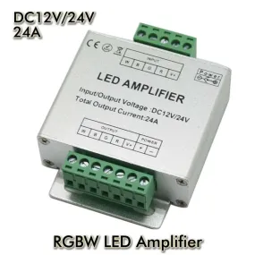 LED RGBW Amplifier Aluminum shell 4CH amplifier 3528&5050 SMD RGB W LED Strip DC12V/DC24V Max 24A for Long Distance LED Projects