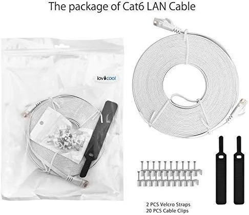 Lovicool CAT6 Ethernet Patch Cable 75ft White LAN Cable Flat Internet Computer Networking Cable High Speed Up to 10Gigabit Ethernet Cord with RJ45 Connector for Modem Switch Boxes Router PS4 Xbox 23m