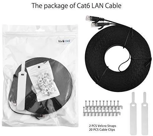 Lovicool CAT6 Ethernet Patch Cable 75ft White LAN Cable Flat Internet Computer Networking Cable High Speed Up to 10Gigabit Ethernet Cord with RJ45 Connector for Modem Switch Boxes Router PS4 Xbox 23m