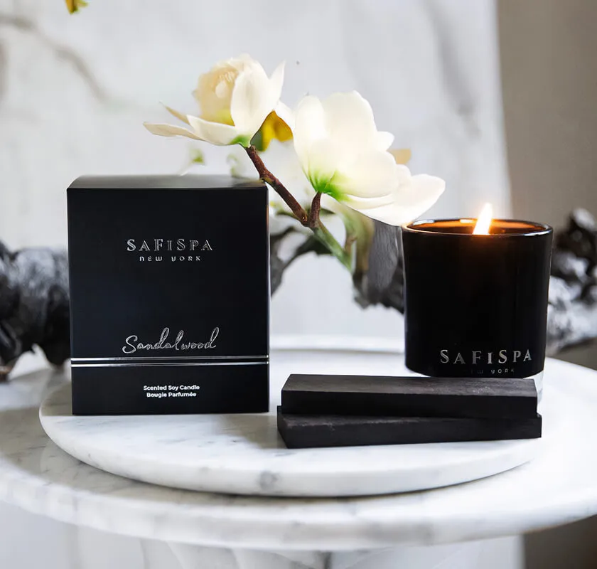 Luxury Sandalwood Soy Candle for Relaxation and Stress Relief | SaFiSpa