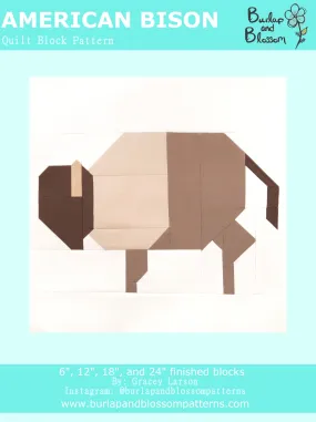 Pattern, American Bison Quilt Block by Burlap and Blossom (digital download)