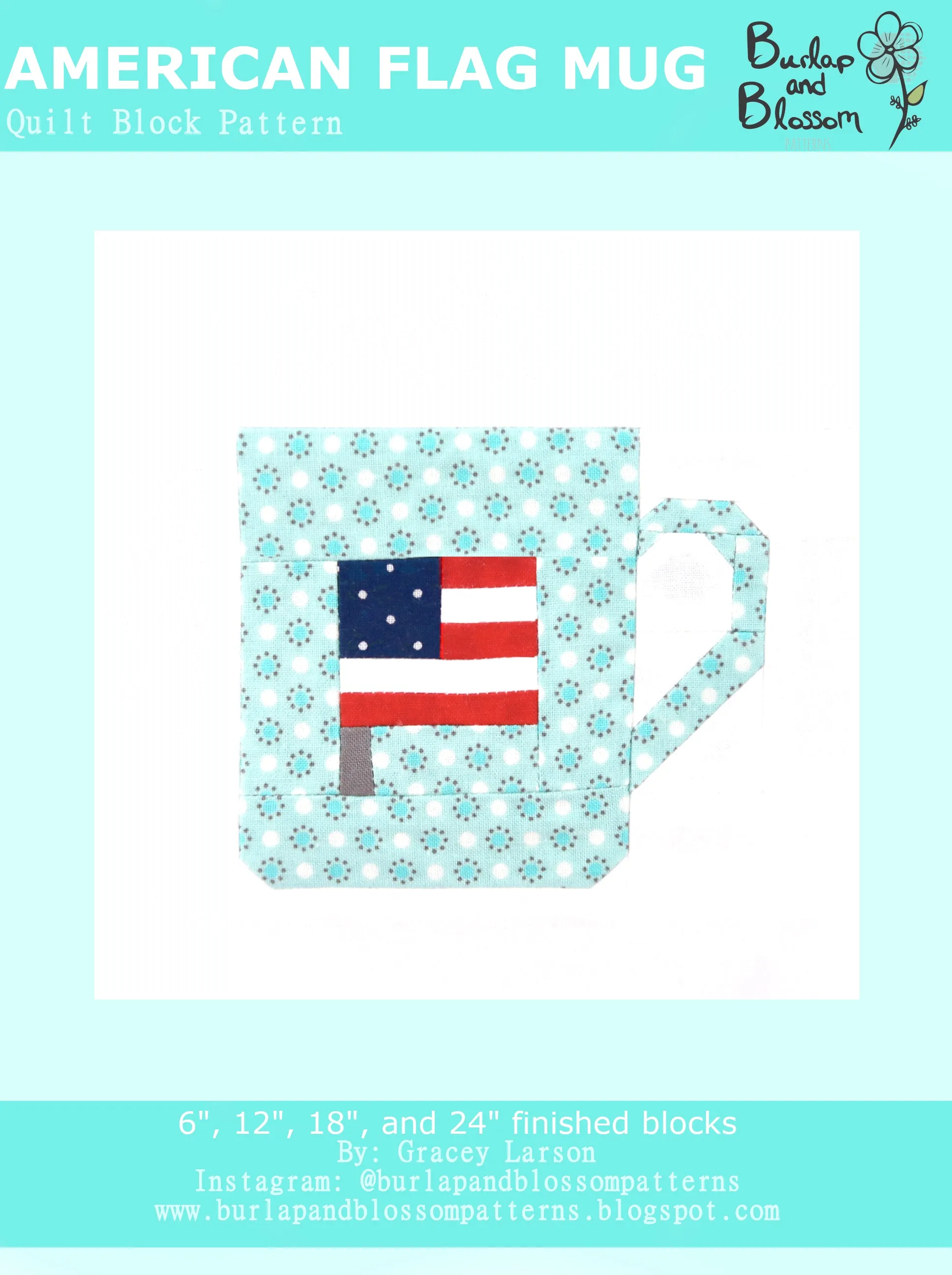 Pattern, American Flag Mug Quilt Block by Burlap and Blossom (digital download)