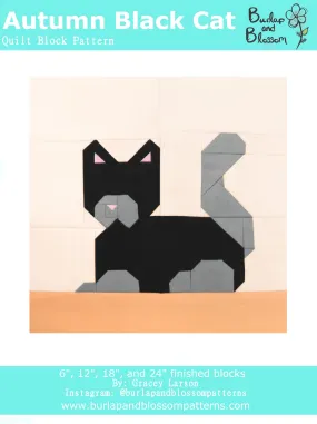 Pattern, Autumn Black Cat Quilt Block by Burlap and Blossom (digital download)