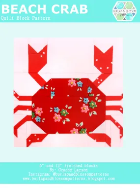 Pattern, Beach Crab Quilt Block by Burlap and Blossom (digital download)
