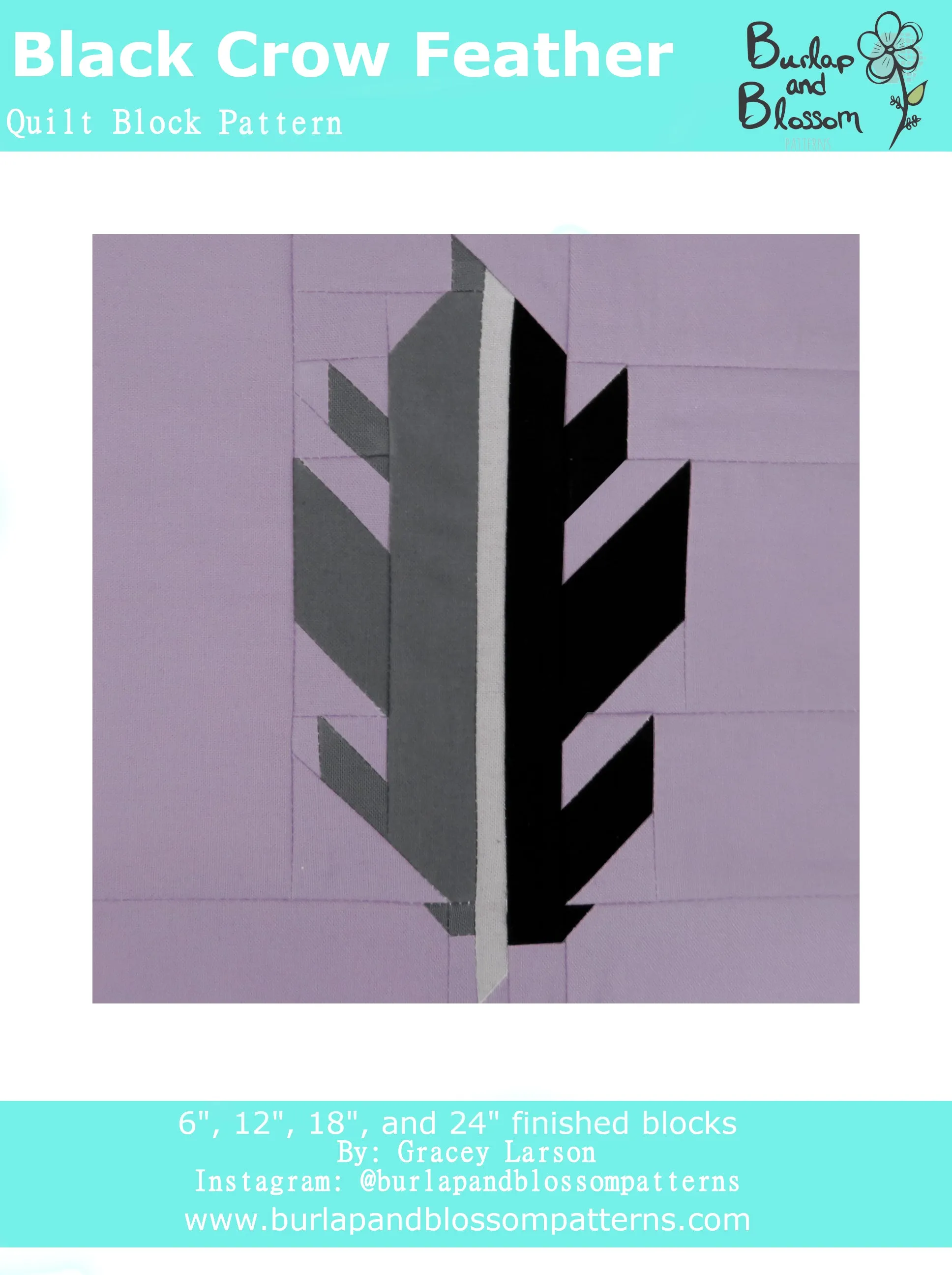 Pattern, Black Crow Feather Quilt Block by Burlap and Blossom (digital download)