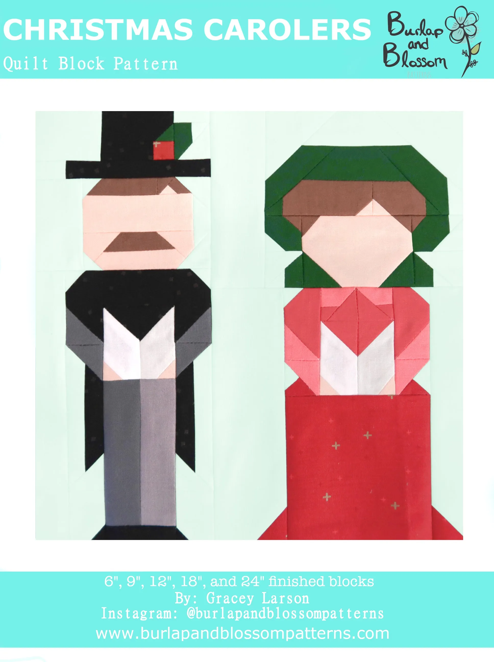 Pattern, Carolers Quilt Block by Burlap and Blossom (digital download)