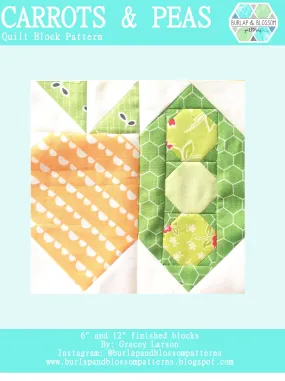 Pattern, Carrots and Peas Quilt Block by Burlap and Blossom (digital download)