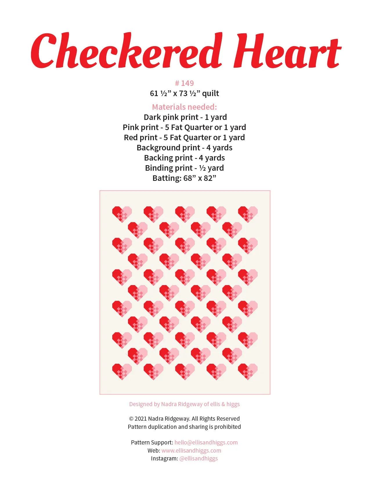 Pattern, Checkered Heart Quilt by Ellis & Higgs (digital download)