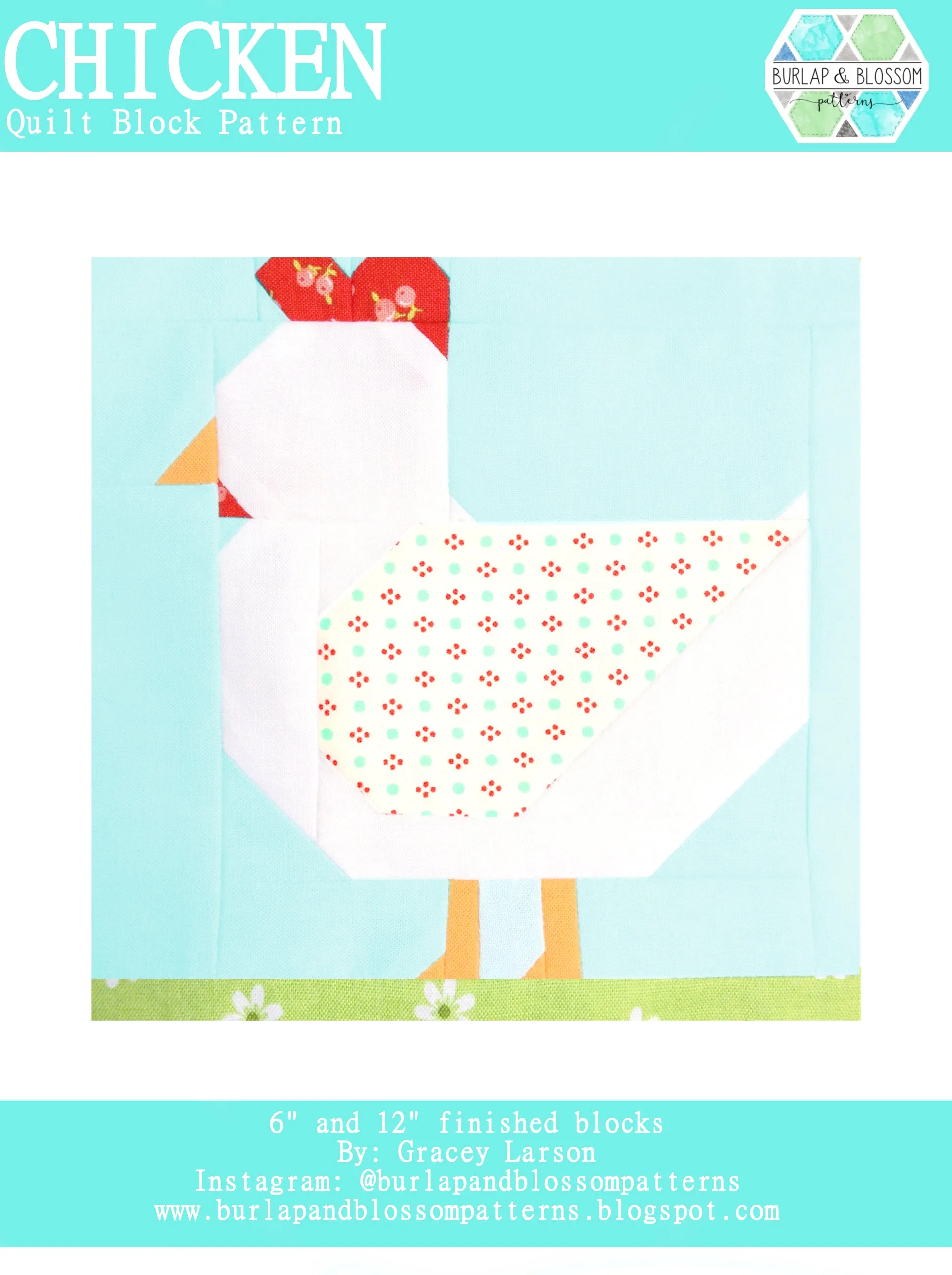 Pattern, Chicken Quilt Block by Burlap and Blossom (digital download)