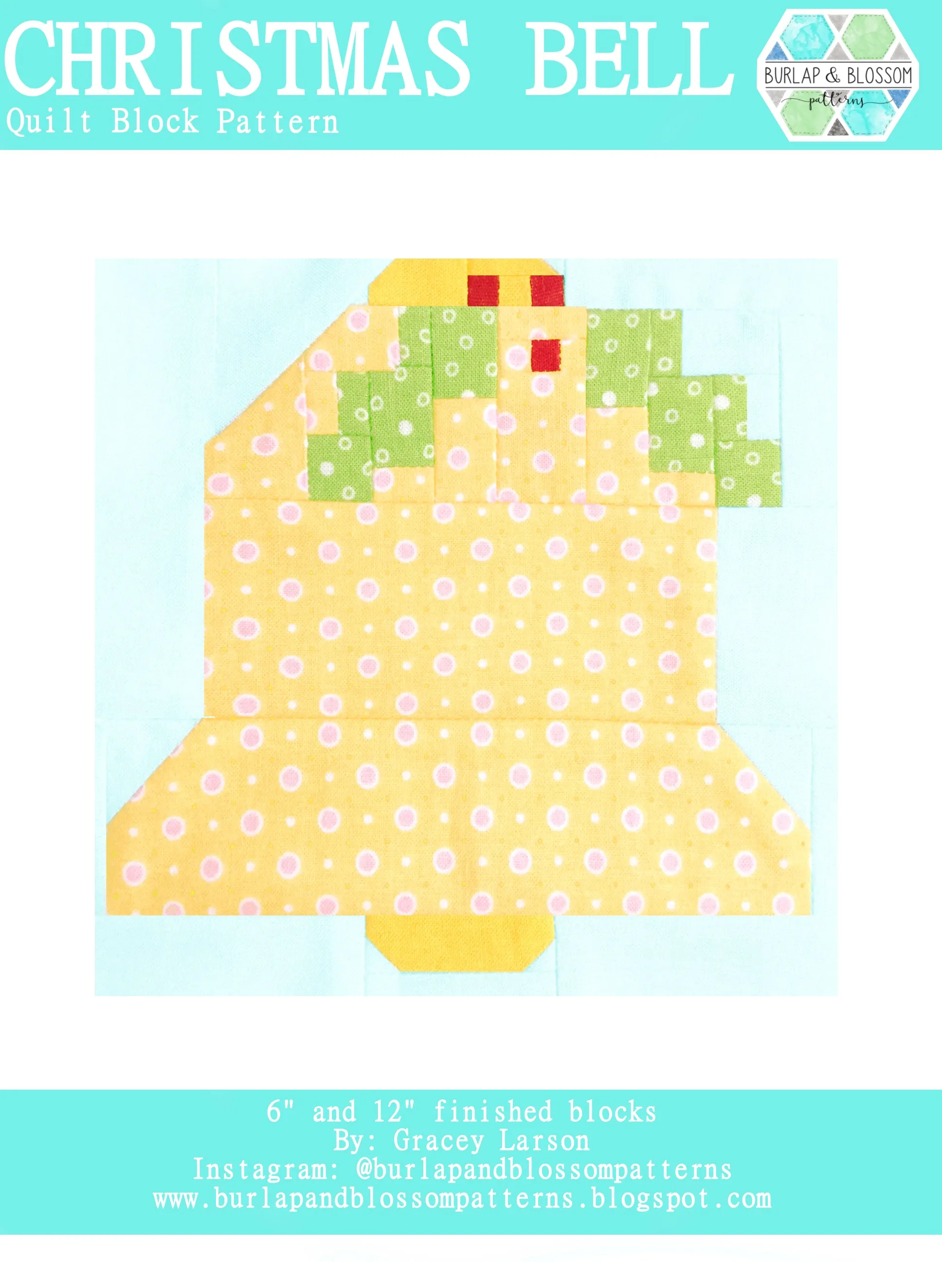 Pattern, Christmas Bell Quilt Block by Burlap and Blossom (digital download)