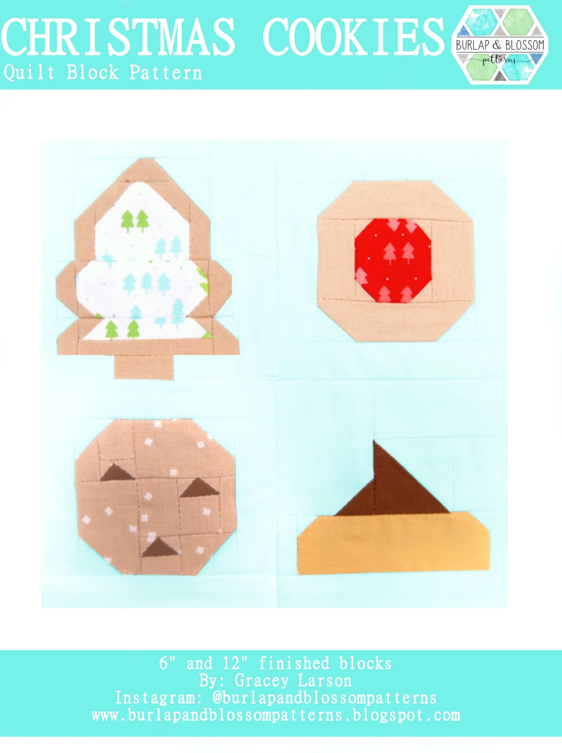 Pattern, Christmas Cookies Quilt Block by Burlap and Blossom (digital download)