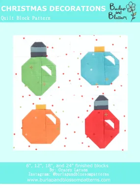 Pattern, Christmas Decorations Quilt Block by Burlap and Blossom (digital download)
