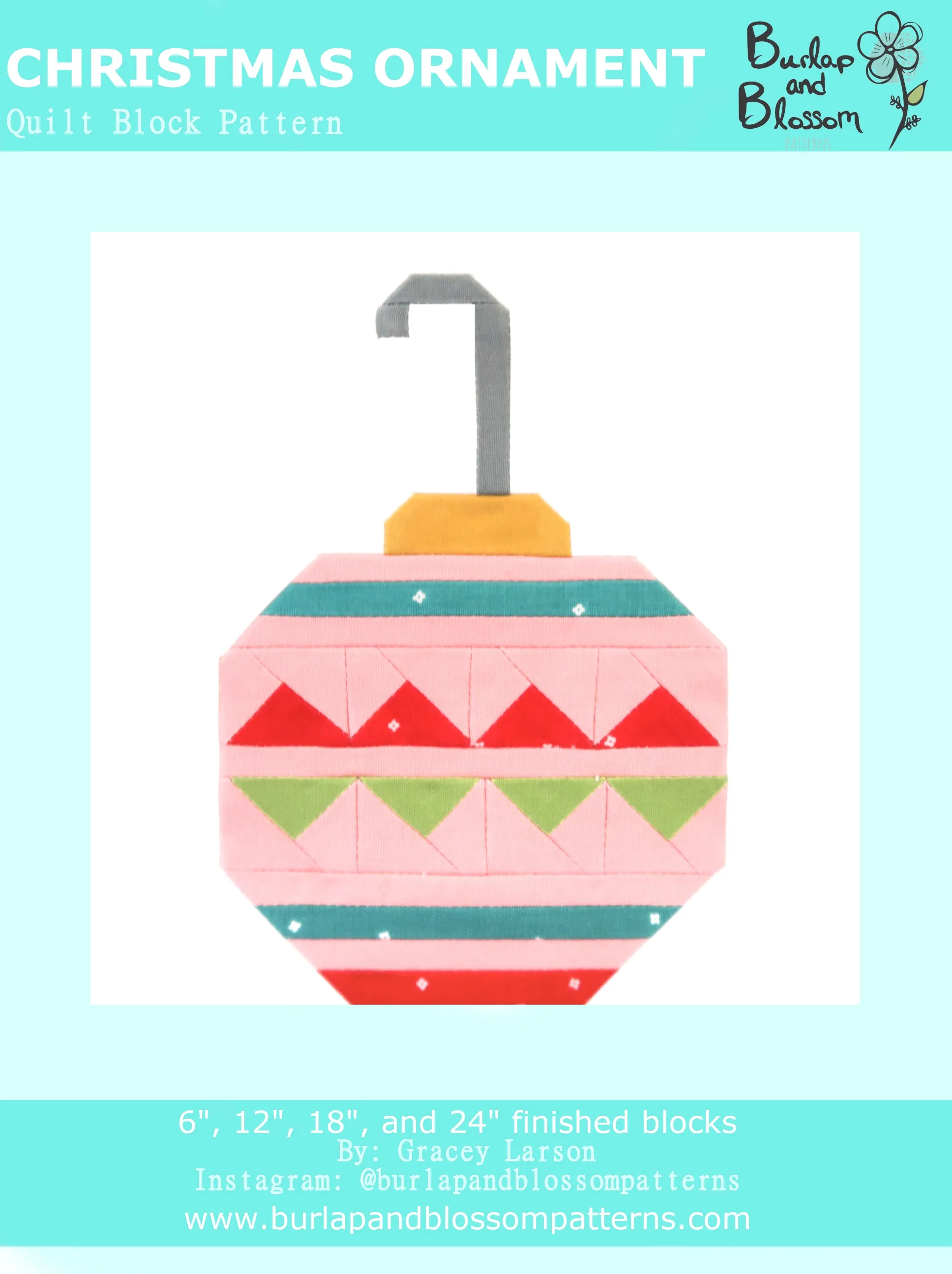 Pattern, Christmas Ornament Quilt Block by Burlap and Blossom (digital download)