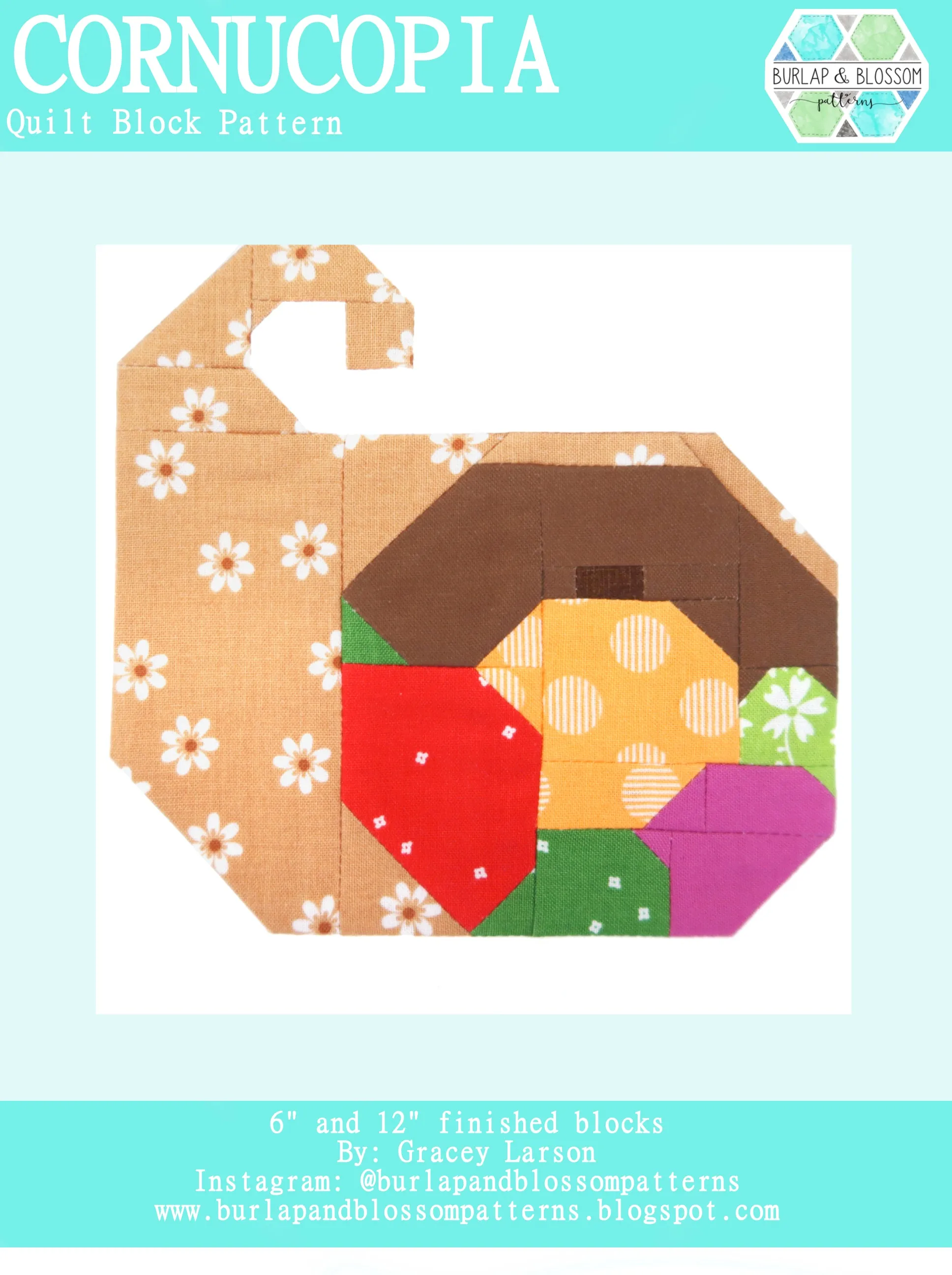 Pattern, Cornucopia Quilt Block by Burlap and Blossom (digital download)