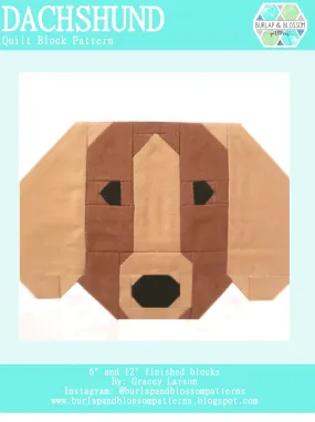Pattern, Dachshund Dog Quilt Block by Burlap and Blossom (digital download)
