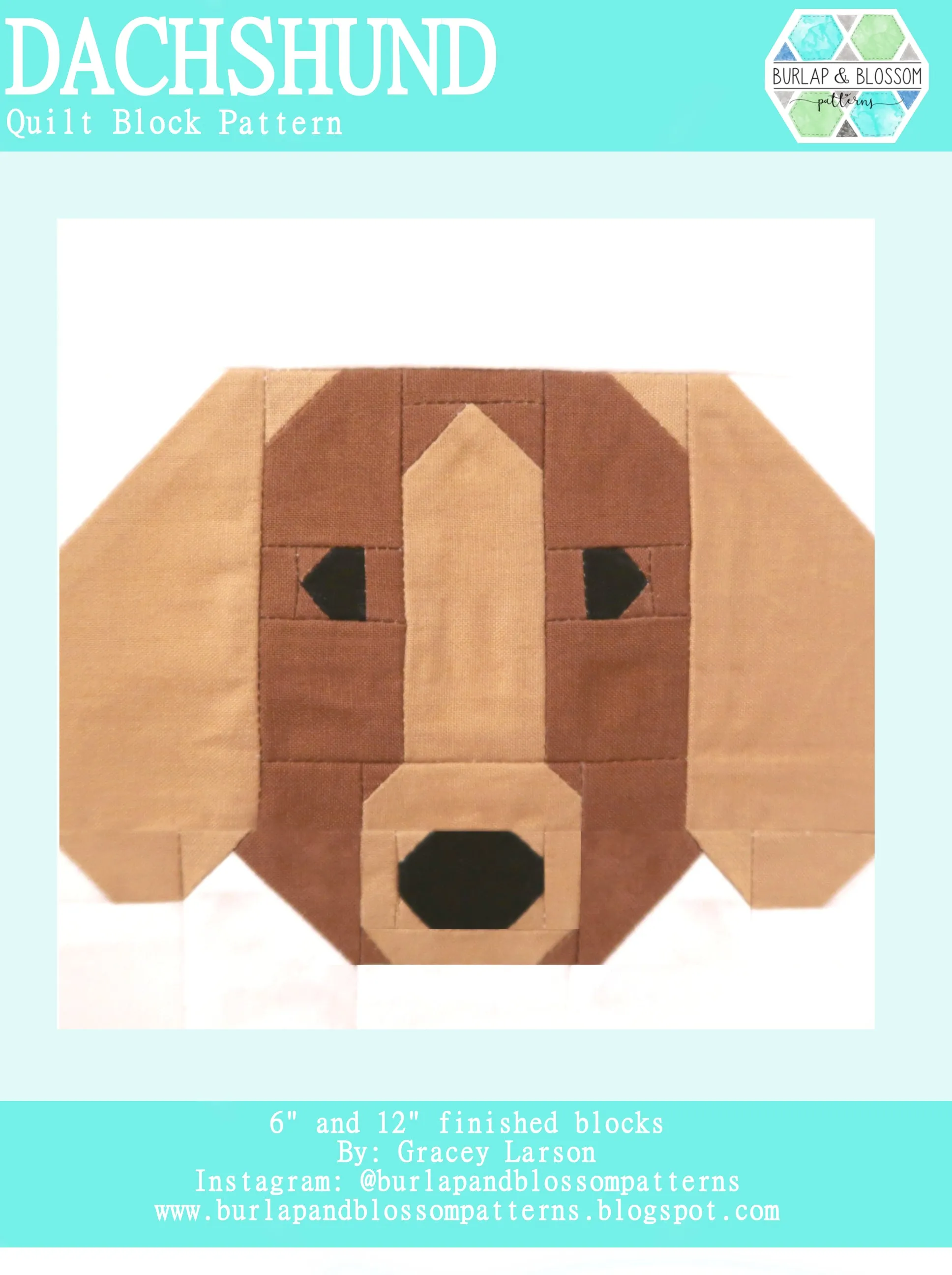 Pattern, Dachshund Dog Quilt Block by Burlap and Blossom (digital download)